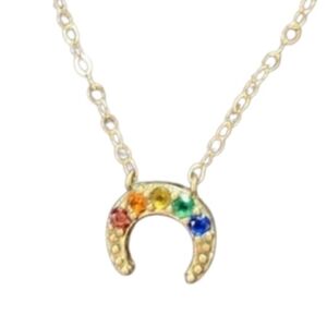 Dainty credentials moon with colored rhinestones goldtoned BPD tag signed clasp